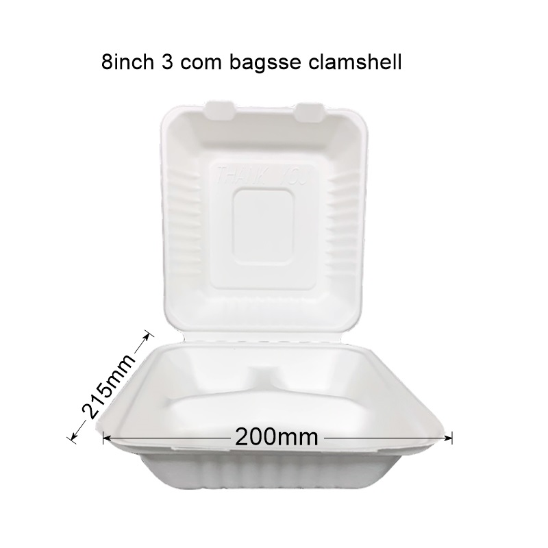 Sugarcane 8" 3-Compartment Clamshell (200 Units)