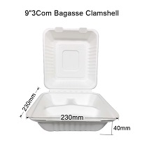 Sugarcane 9" 3-Compartment Clamshell (200 Units)