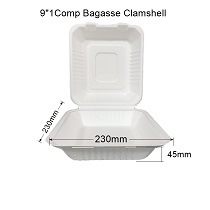 Sugarcane 9" Clamshell (200 Units)